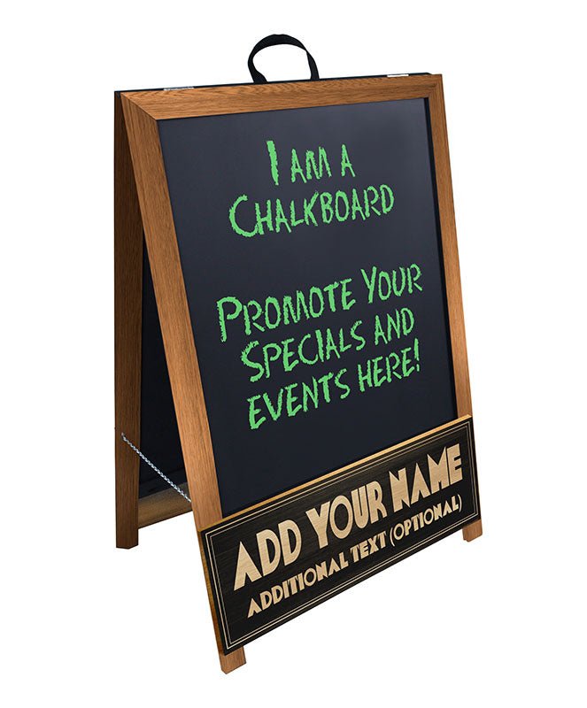 ADD YOUR NAME A-Frame Sidewalk Chalkboard Sign – Double Sided - Wood Finish Options - Design 3